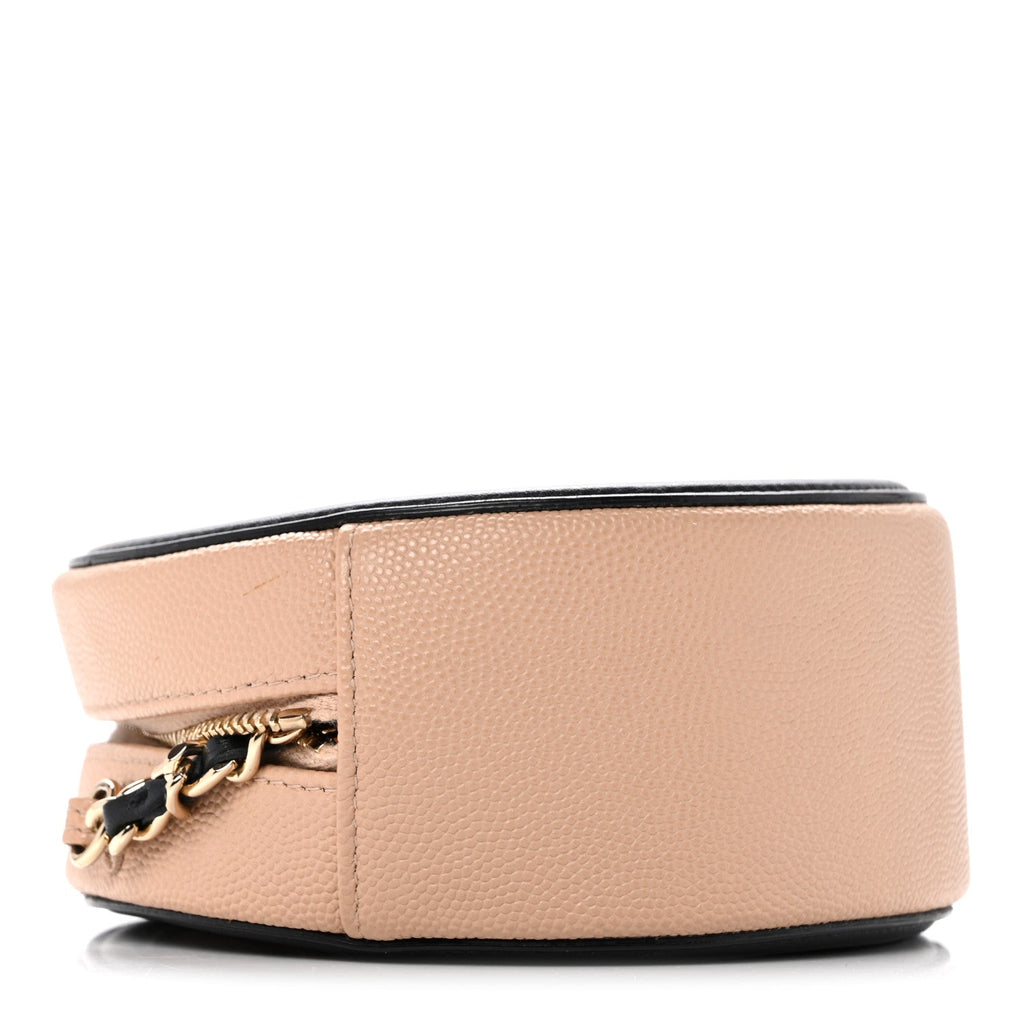 Caviar Quilted Round Filigree Crossbody Beige Black