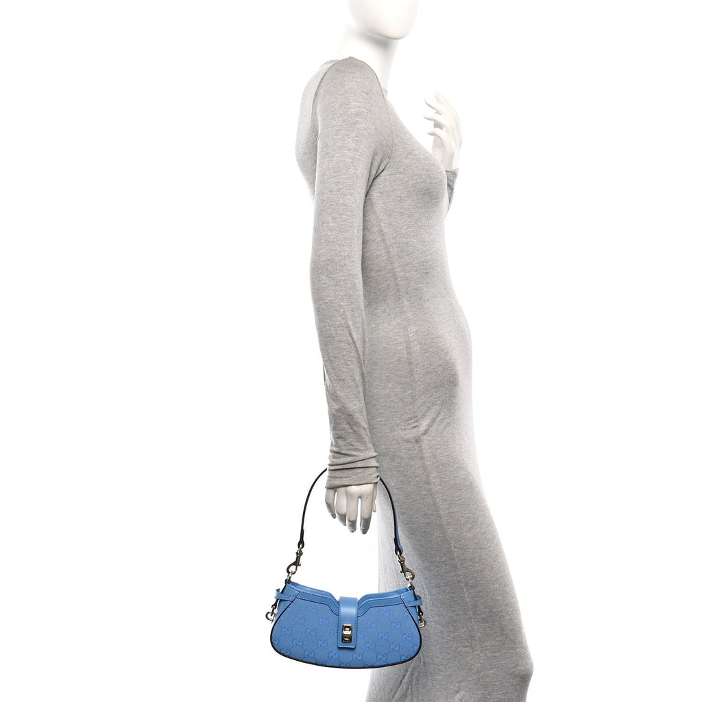 Calfskin Monogram Mini Moon Side Shoulder Bag Blue