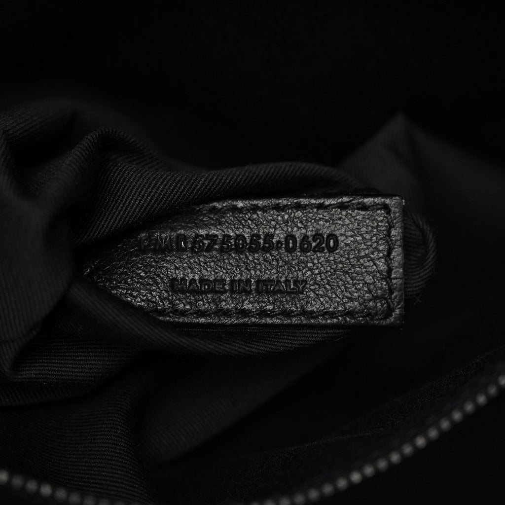 Crinkled Calfskin Matelasse Monogram Medium Niki Chain Satchel Black
