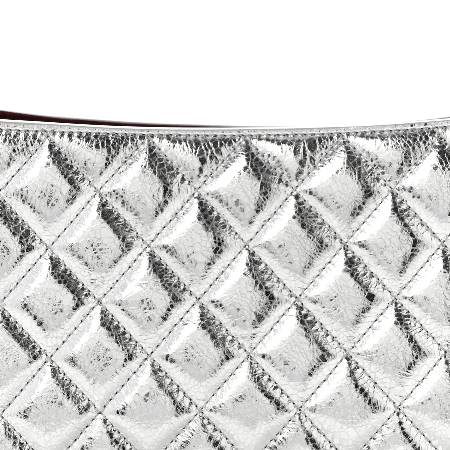 Metallic Crackled Calfskin Quilted Hobo Silver