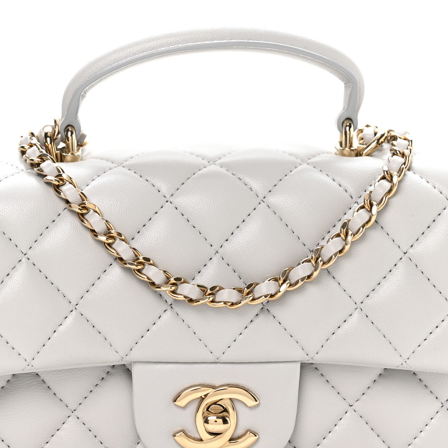 Lambskin Quilted Mini Top Handle Rectangular Flap Grey