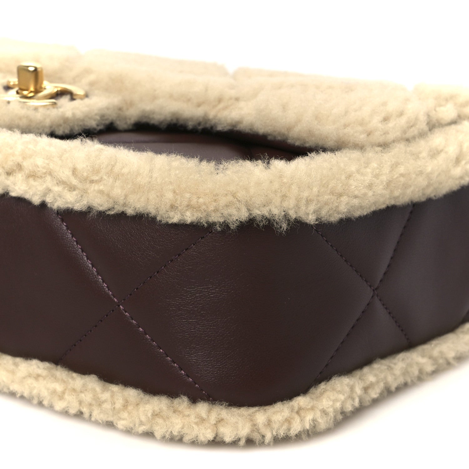 Shearling Lambskin Quilted Furry Coco Flap Beige Dark Brown