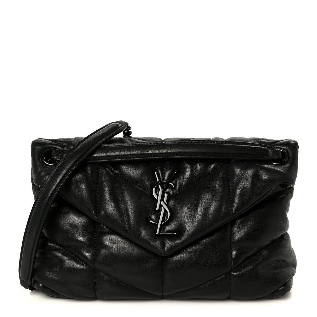 Lambskin Quilted Monogram Monochrome Small Loulou Puffer Chain Satchel Black