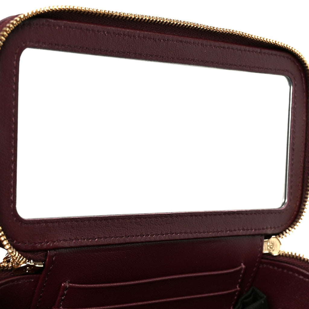 Lambskin Quilted Small Top Handle Vanity Case With Chain Burgundy Burgundy