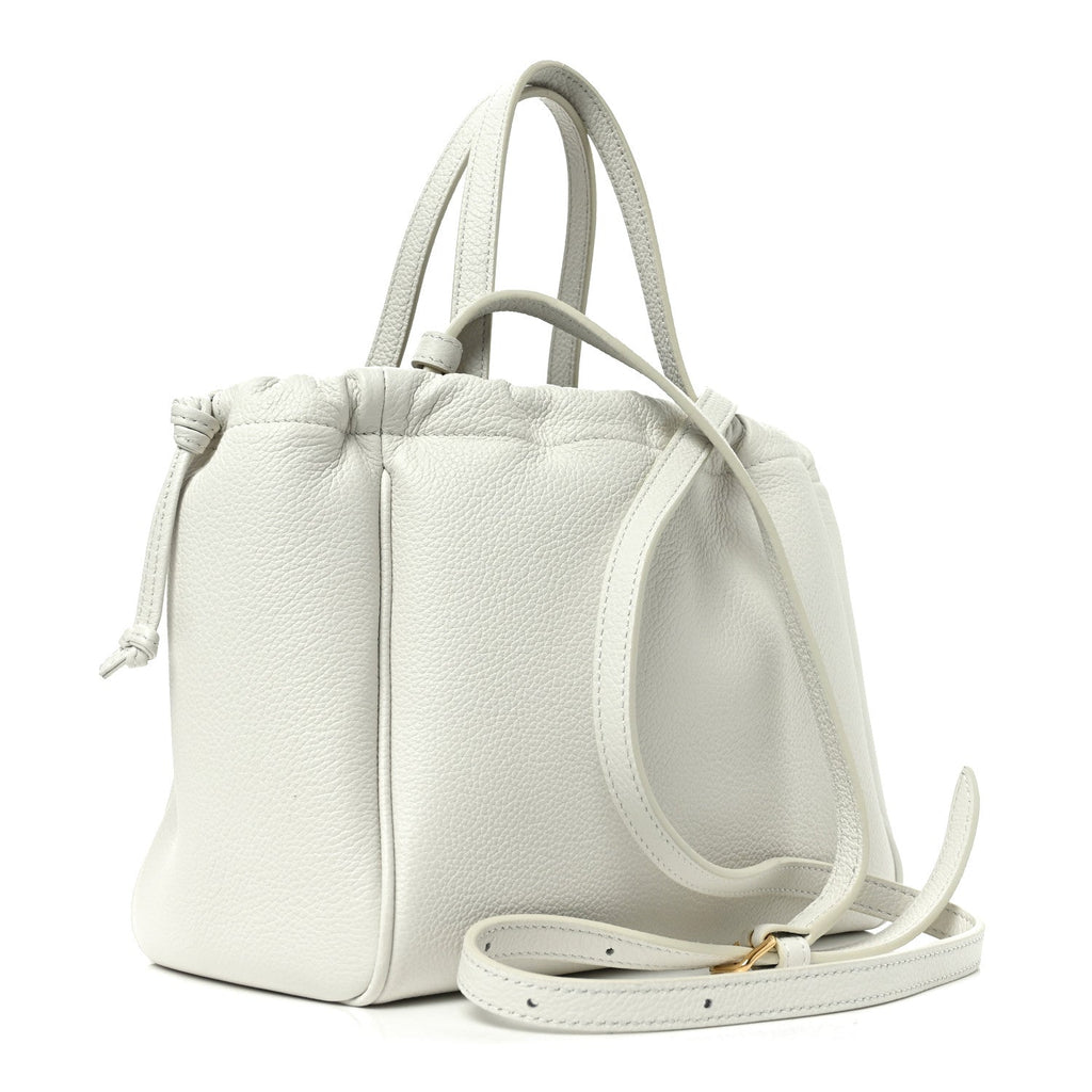 Calfskin Cuir Small Triomphe Cabas Drawstring White