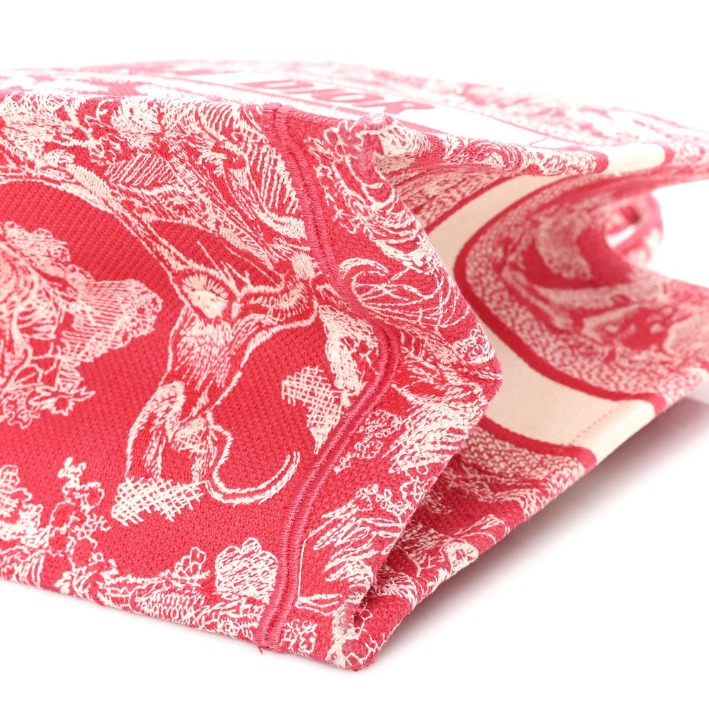 Canvas Embroidered Medium Dioriviera Toile De Jouy Book Tote Raspberry