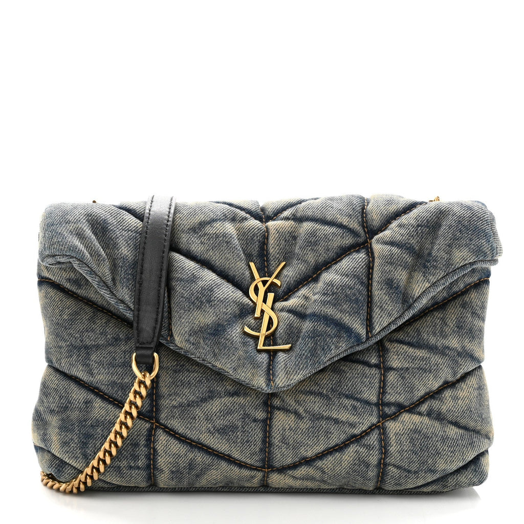 Denim Quilted Toy Loulou Puffer Monogram Chain Satchel Blue Black
