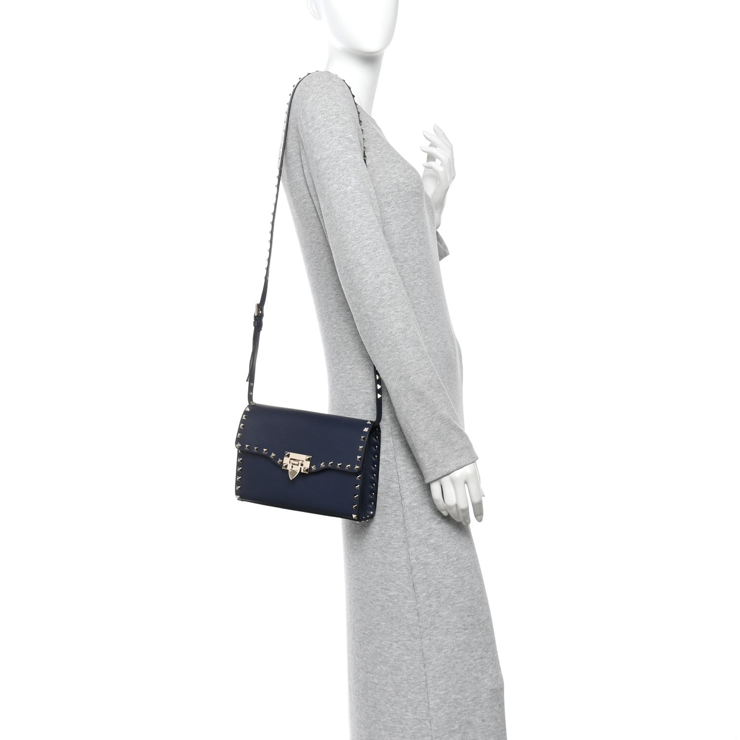 Vitello Medium Rockstud Flip Lock Crossbody Bag Marine