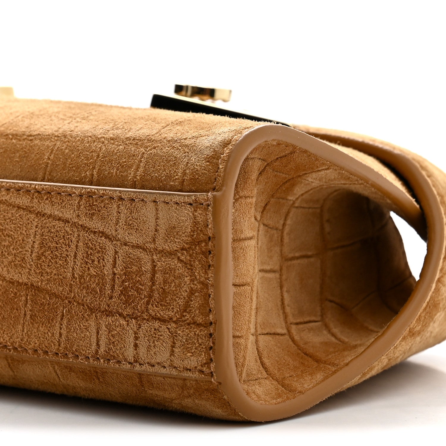 Suede Alligator Embossed Mini Hug Crossbody Bag Natural Brown