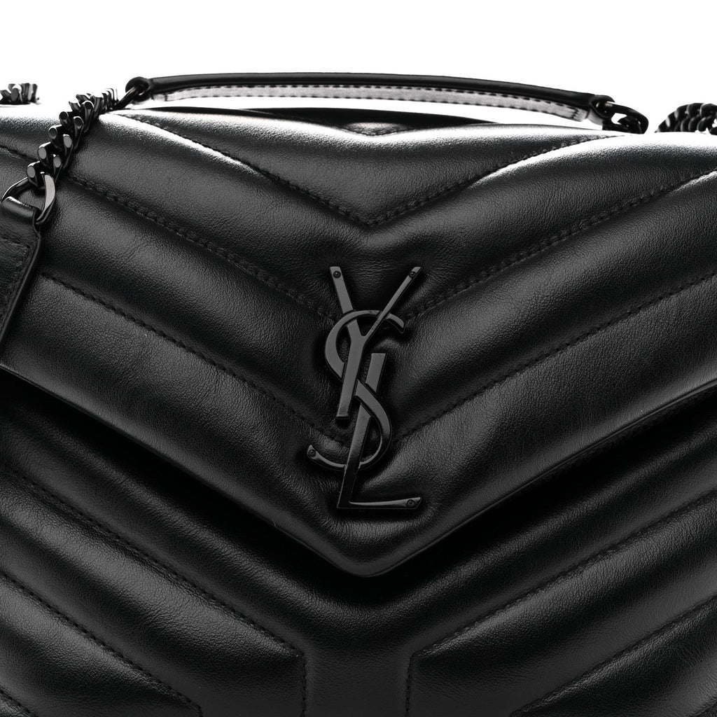 Calfskin Y Quilted Monogram Monochrome Small Loulou Chain Satchel Black