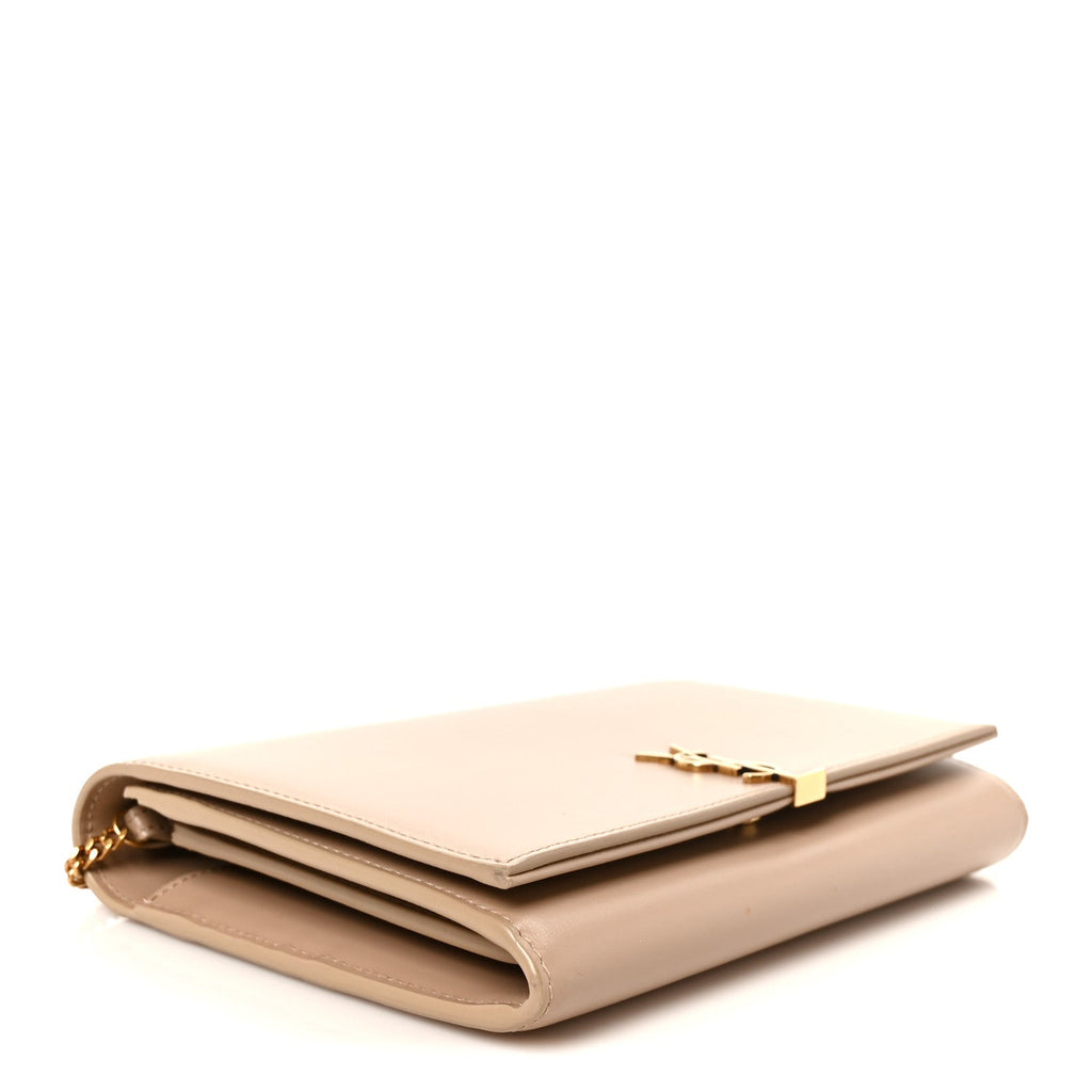Glossy Calfskin Monogram Chain Wallet Dark Beige