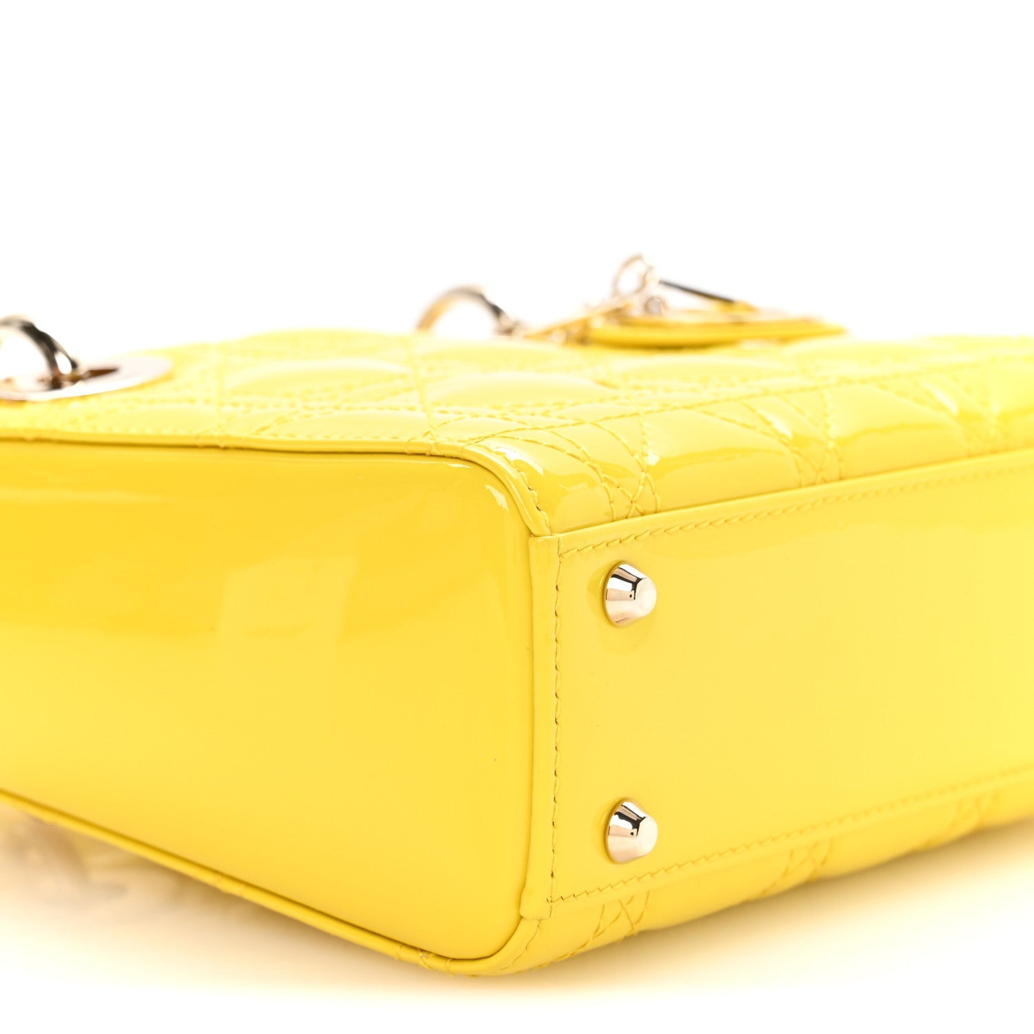 Patent Cannage Mini Lady Dior Yellow