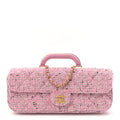 Tweed Large Top Handle Clutch With Chain Pink Black Ecru