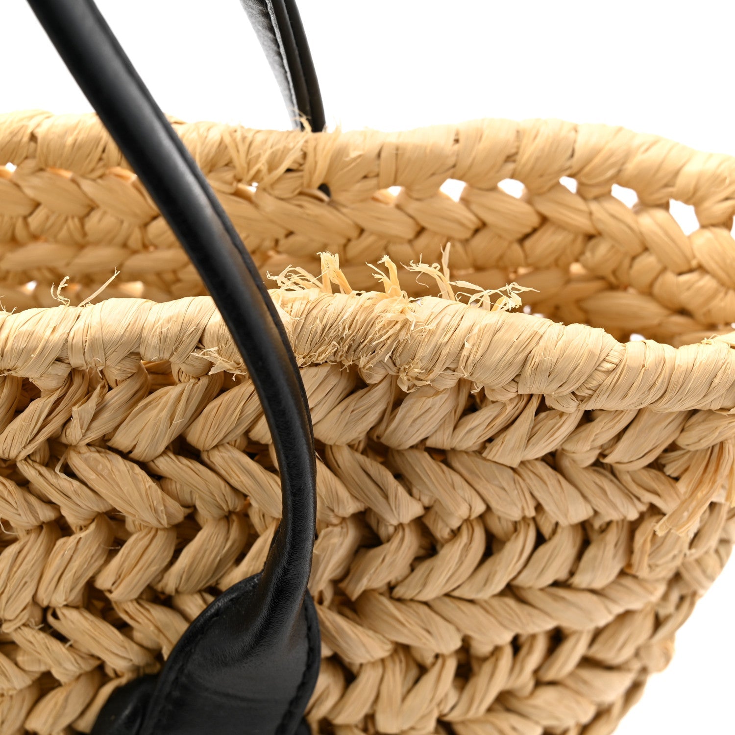 Raffia Calfskin Small Arco Basket Black