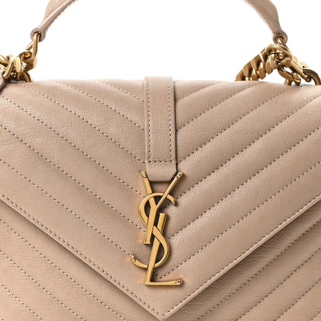 Sheepskin Matelasse Chevron Monogram Medium College Bag Dark Beige