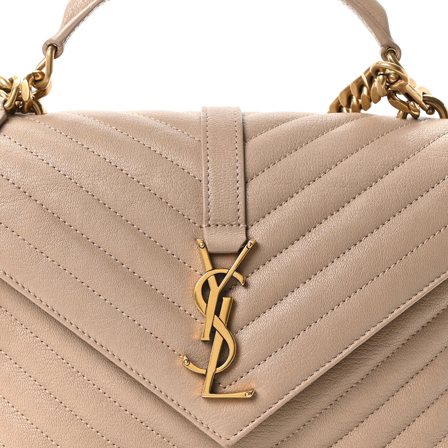 Sheepskin Matelasse Chevron Monogram Medium College Bag Dark Beige
