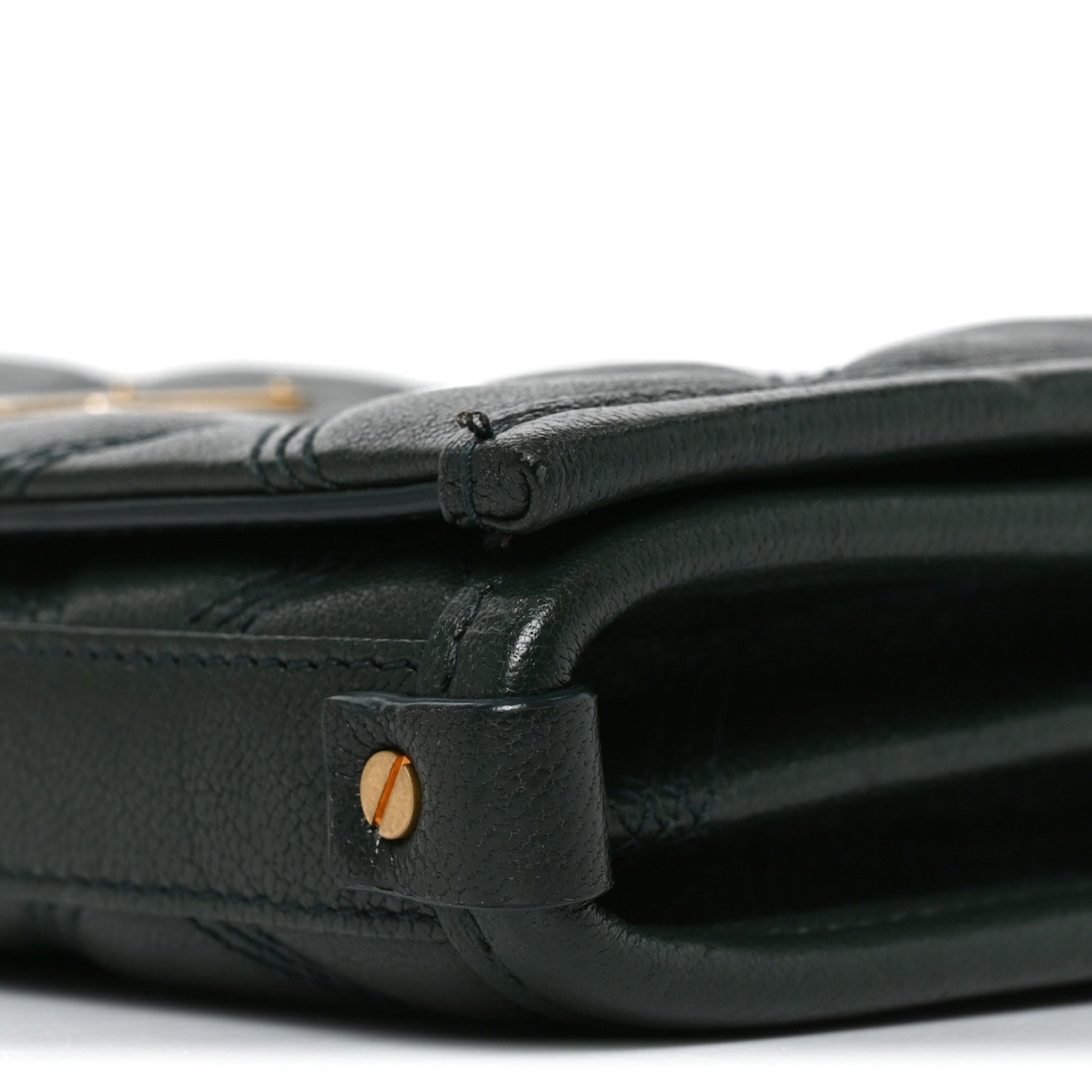 Lambskin Diamond Quilted Becky Chain Wallet Vert Fonce