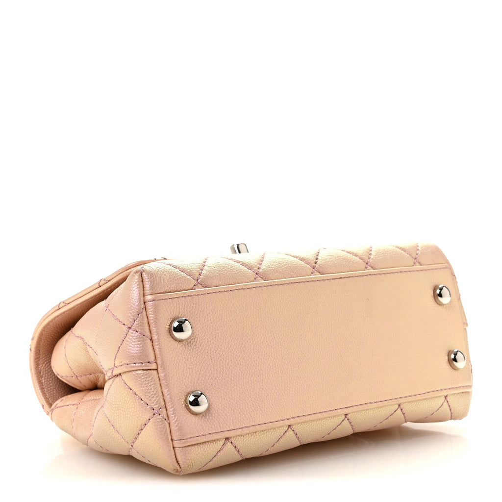 Iridescent Caviar Quilted Extra Mini Coco Handle Flap Light Pink