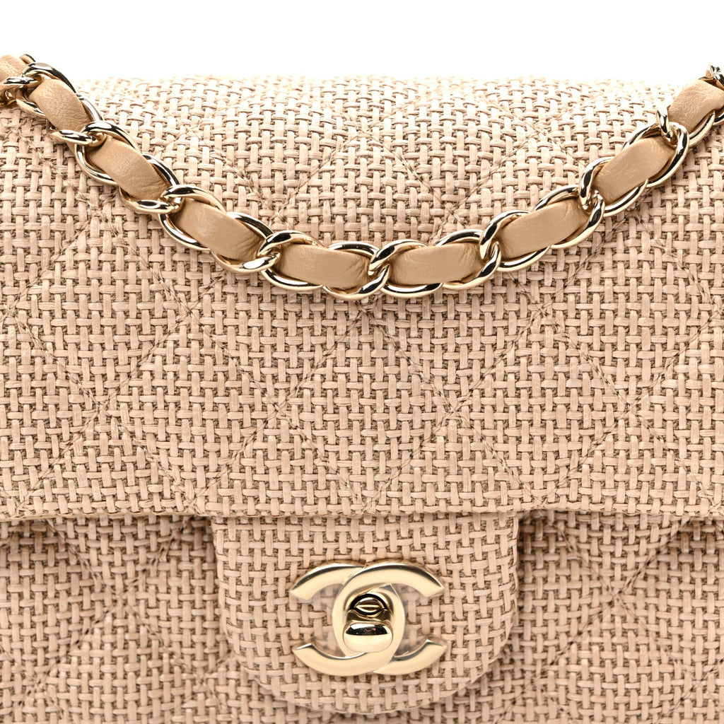 Braided Raffia Quilted Mini Rectangular Flap Dark Beige