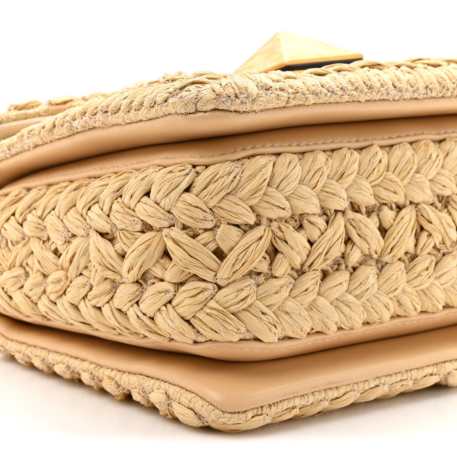 Raffia One Stud Chain Clutch Natural