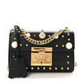 Calfskin Studded Small Padlock Shoulder Bag Black