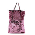 Sequin Logo Shopping Tote Pink Black