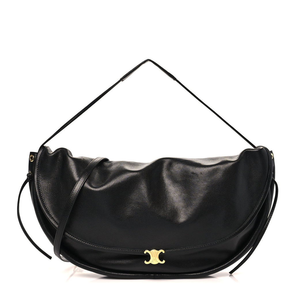 Shiny Lambskin Soft Triomphe Half Moon Bag Black
