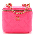Patent Quilted Pearl Crush Mini Vanity Case With Chain Neon Pink