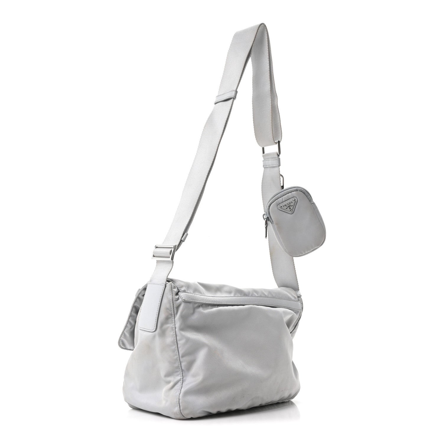 Re-Nylon Vela Saffiano Pocket Double Buckle Messenger Shoulder Bag Fiordaliso