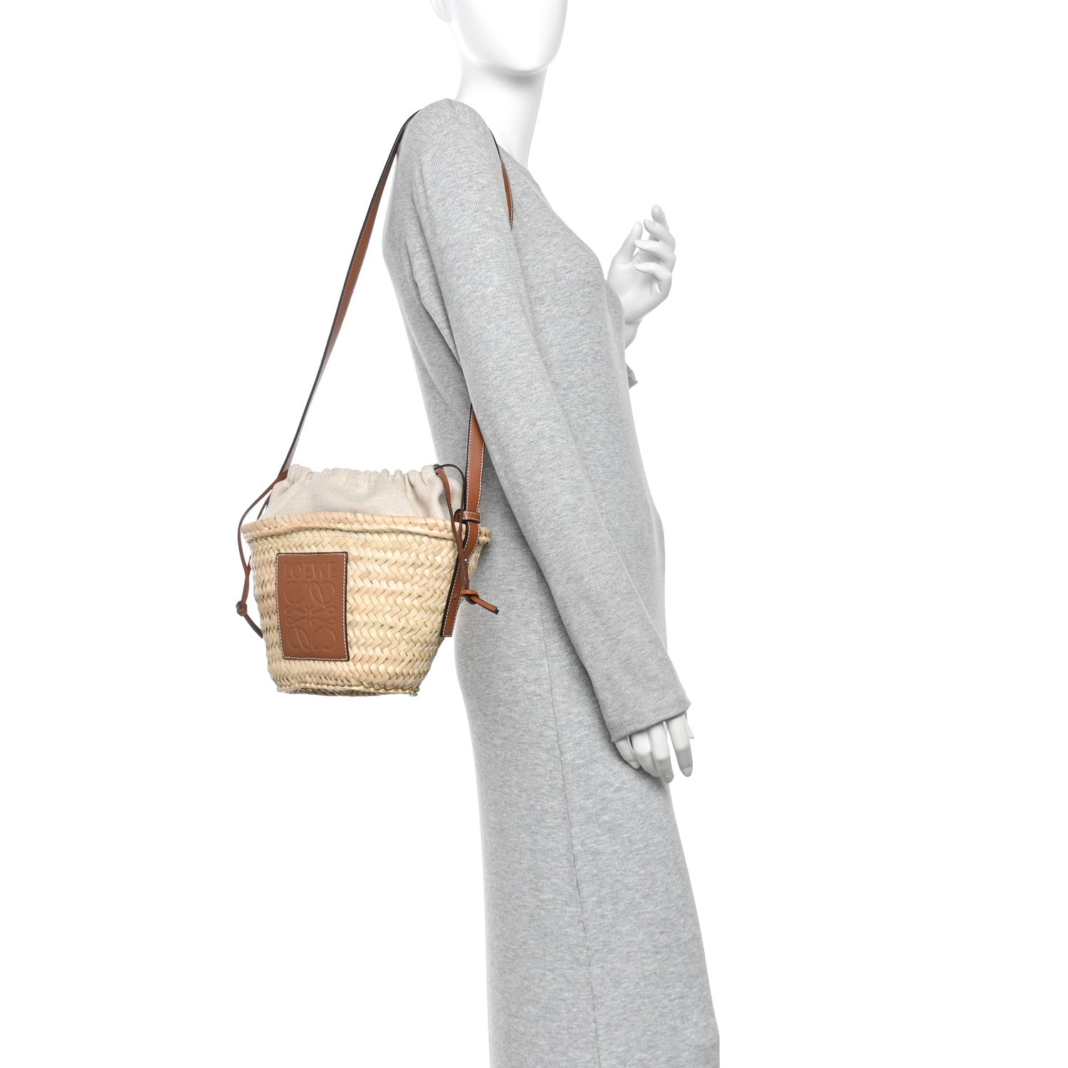 Raffia Drawstring Basket Tote Bag Natural Tan