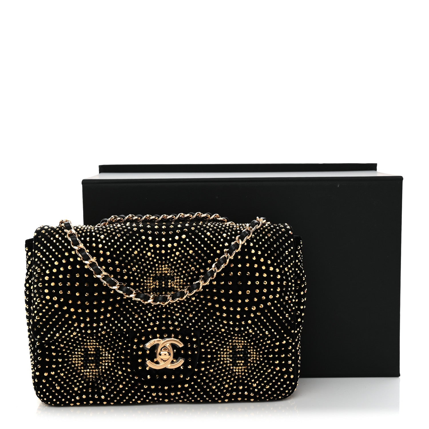 Velvet Strass Evening Flap Bag Black Gold