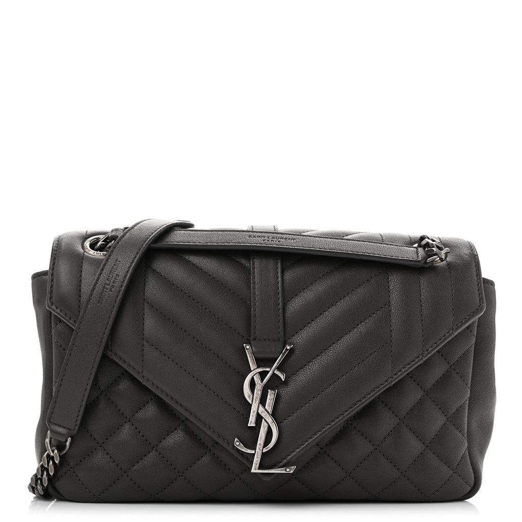 Sheepskin Tri-Quilt Monogram Medium College Bag Coal