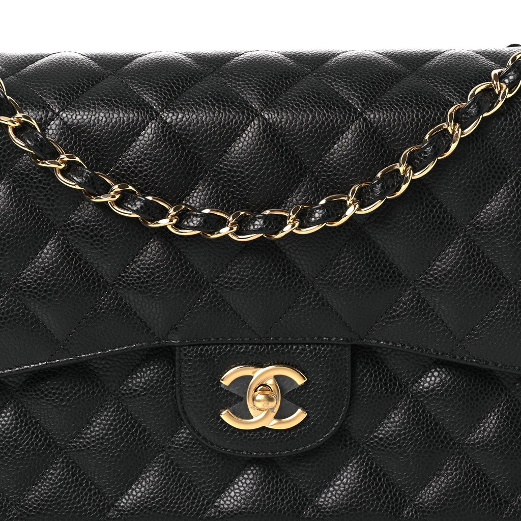 Caviar Quilted Jumbo Double Flap Black