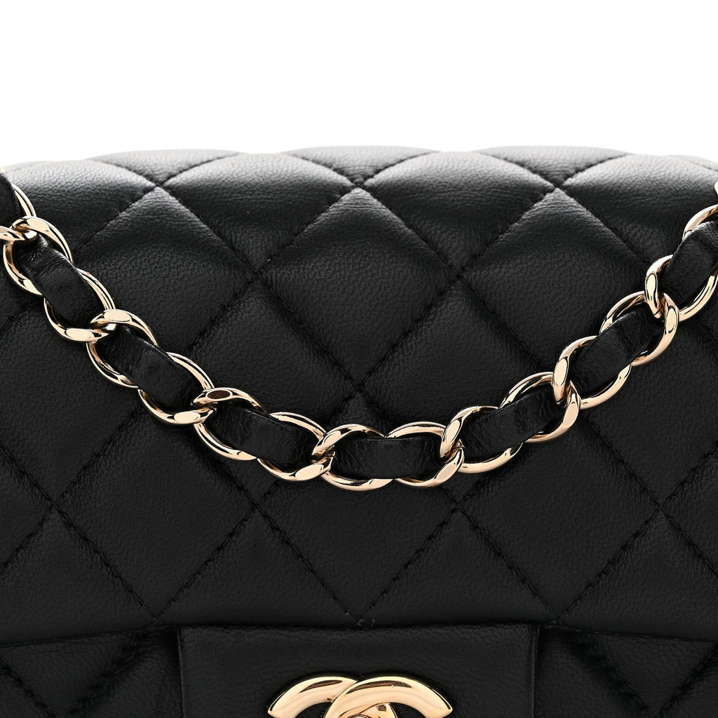 Lambskin Quilted Mini Rectangular Flap Black