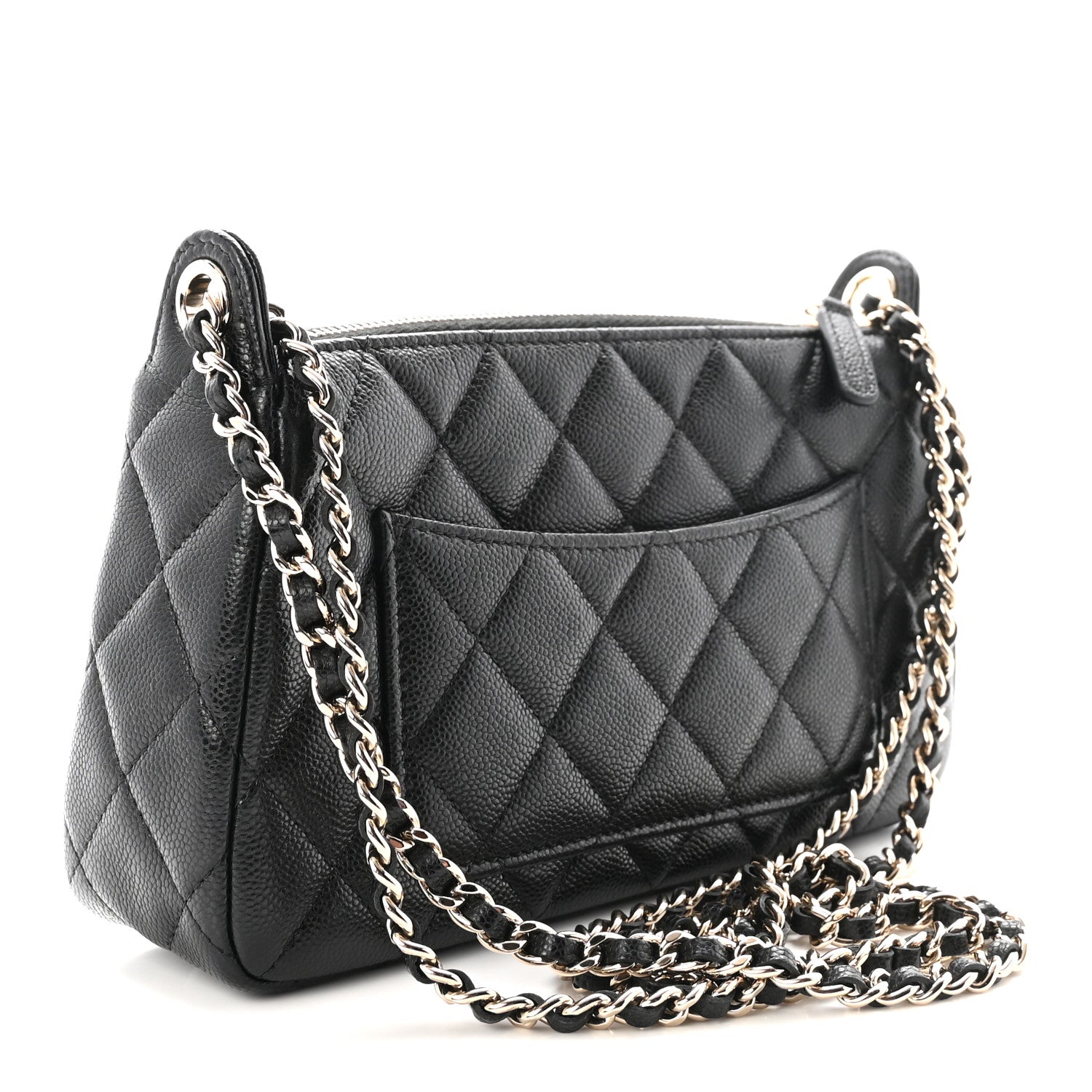 Caviar Quilted Purse With Chain Black