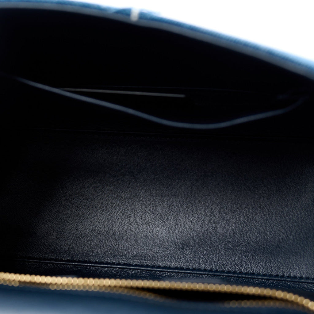 Calfskin Denim Patchwork Medium Miss Sicily Satchel Blue