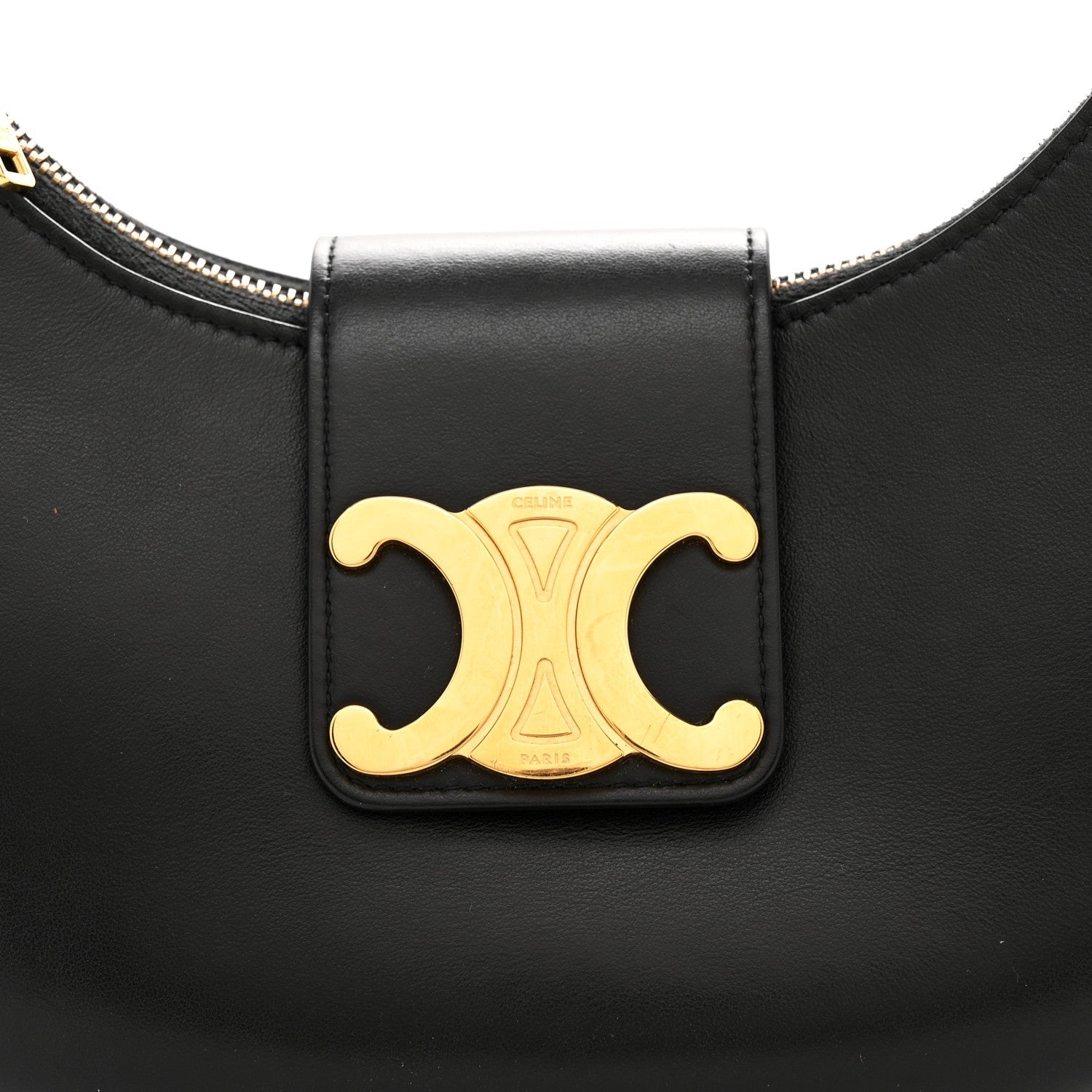 Smooth Calfskin Medium Strap Ava Triomphe Shoulder Bag Black