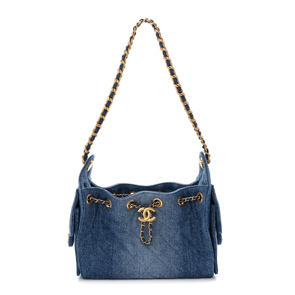 Washed Denim Quilted Mini Chanel 25 Handbag Blue