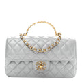 Metallic Lambskin Quilted Small Strass On Top Flap Silvery