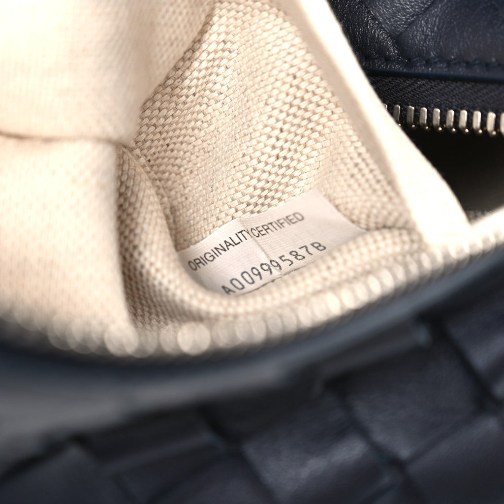 Lambskin Intrecciato Brick Messenger Bag Navy Black