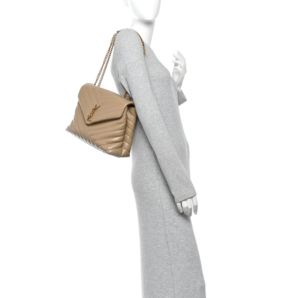 Calfskin Y Quilted Monogram Medium Loulou Chain Satchel Dark Latte