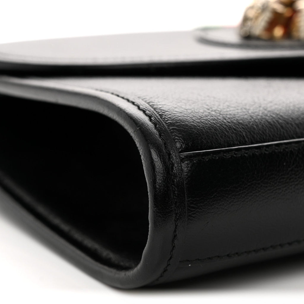 Textured Calfskin Web Small Rajah Slim Flap Shoulder Bag Black