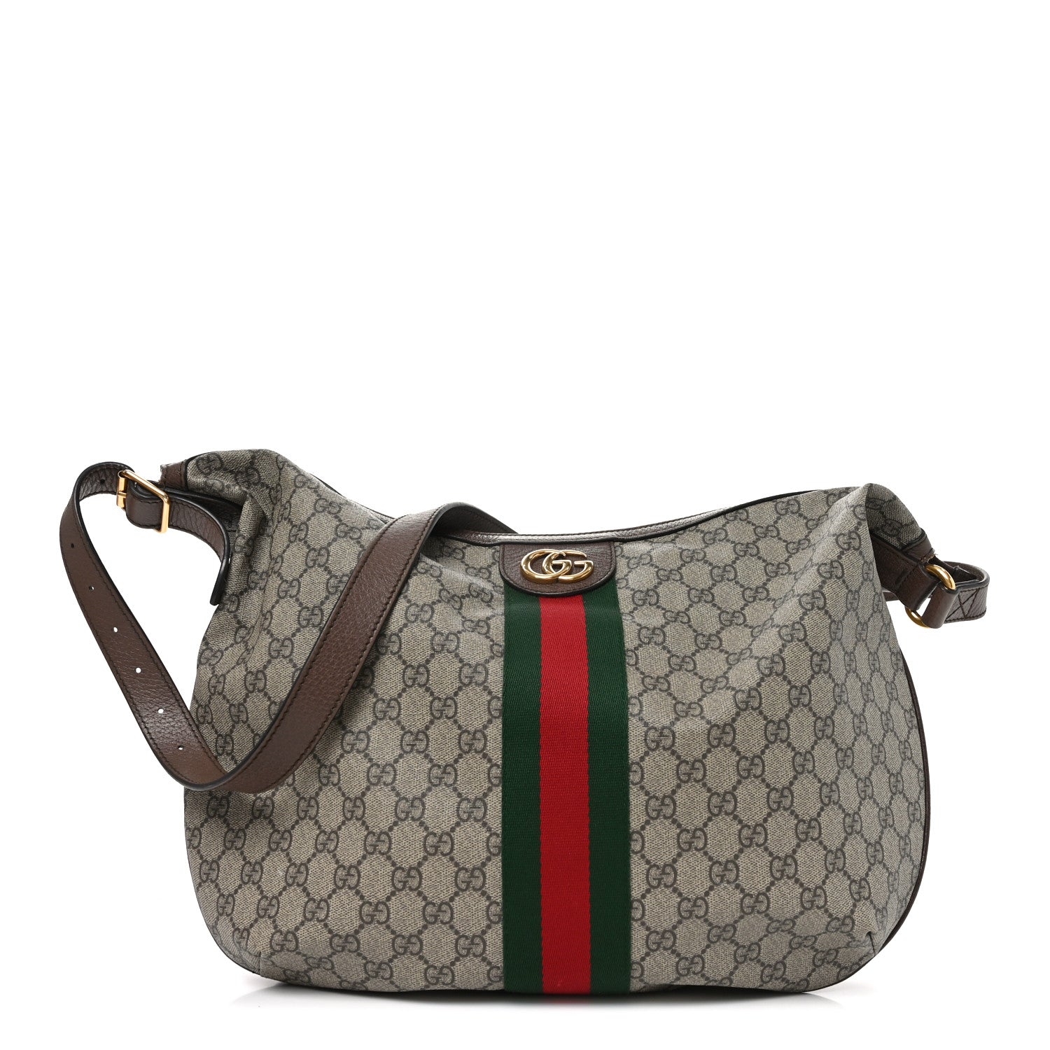 GG Supreme Monogram Web Ophidia Half Moon Hobo Brown