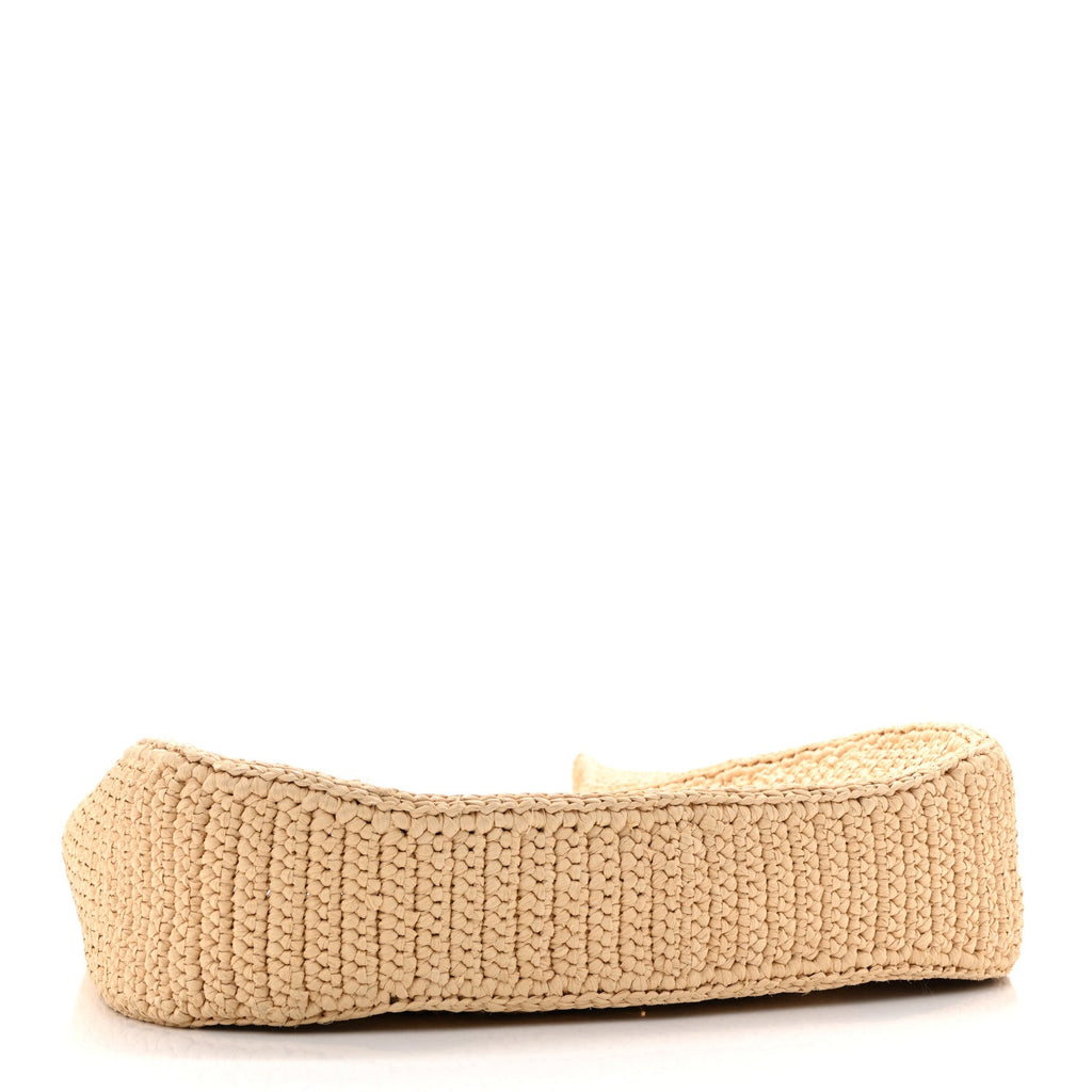 Yarn Raffia Effect Crochet Embroidered Logo Hobo Naturale