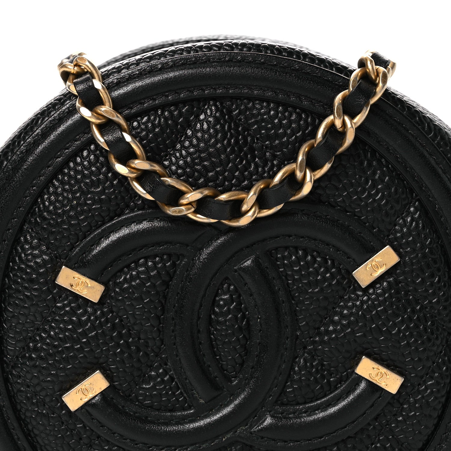 Caviar Quilted Round Filigree Crossbody Black