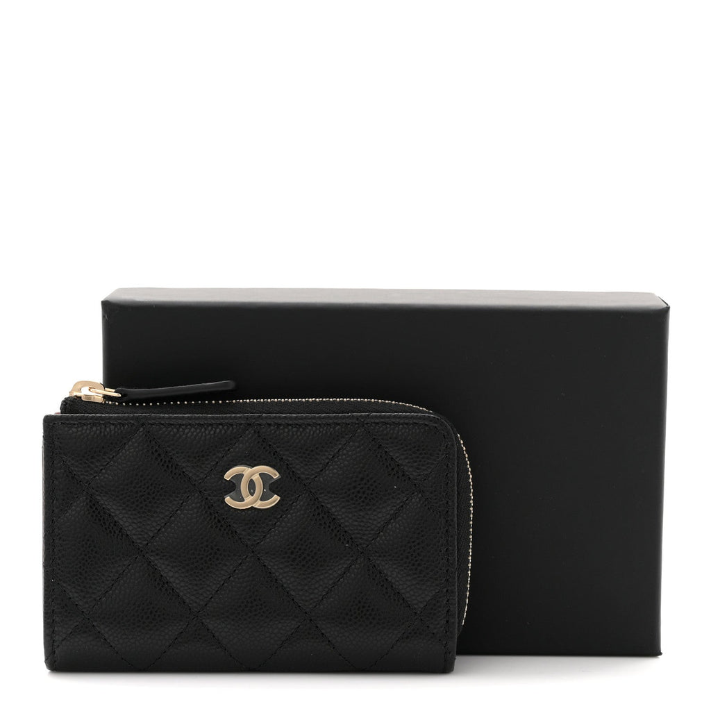 Caviar Quilted Zipped Key Holder Case Black
