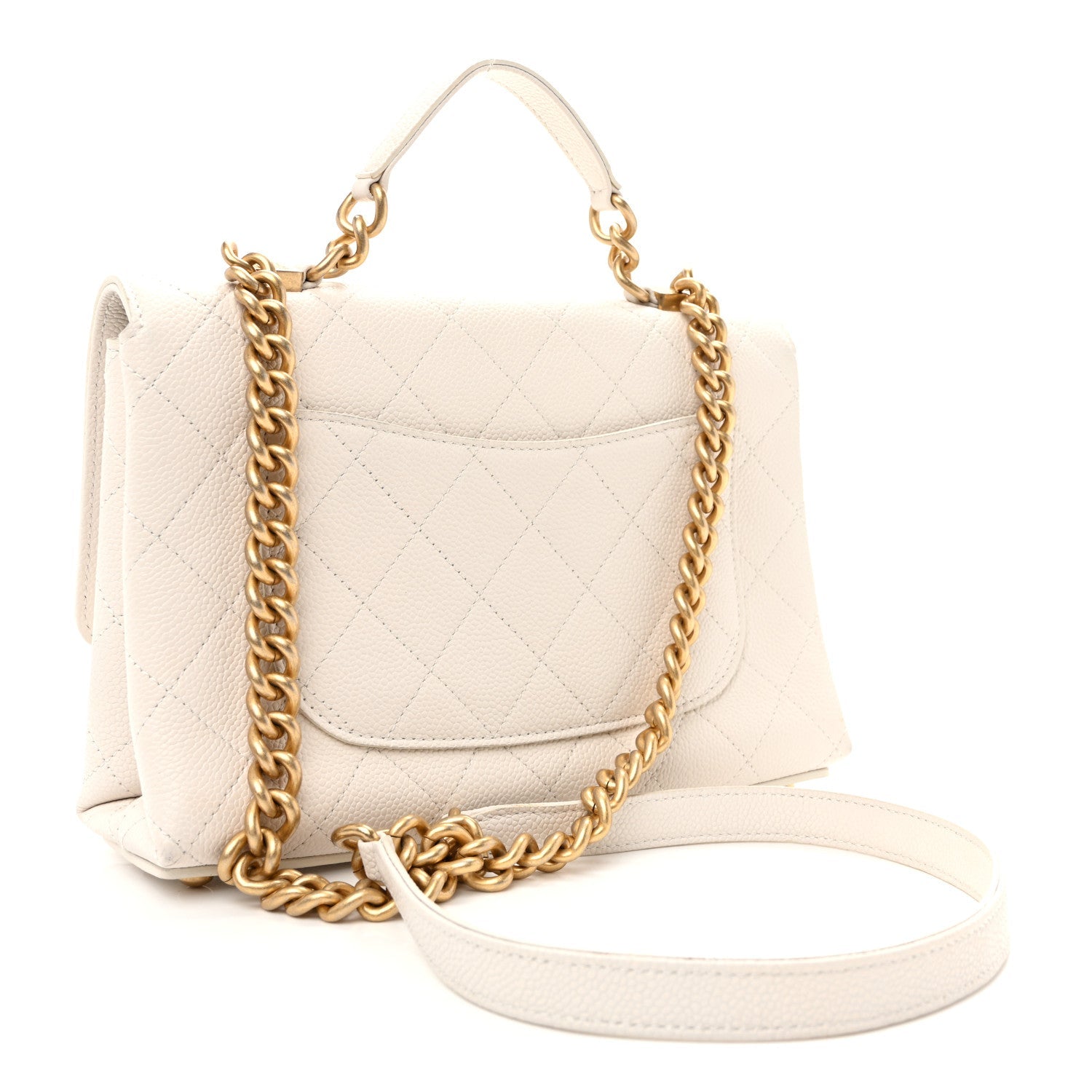 Grained Calfskin Small Stitched Flap White