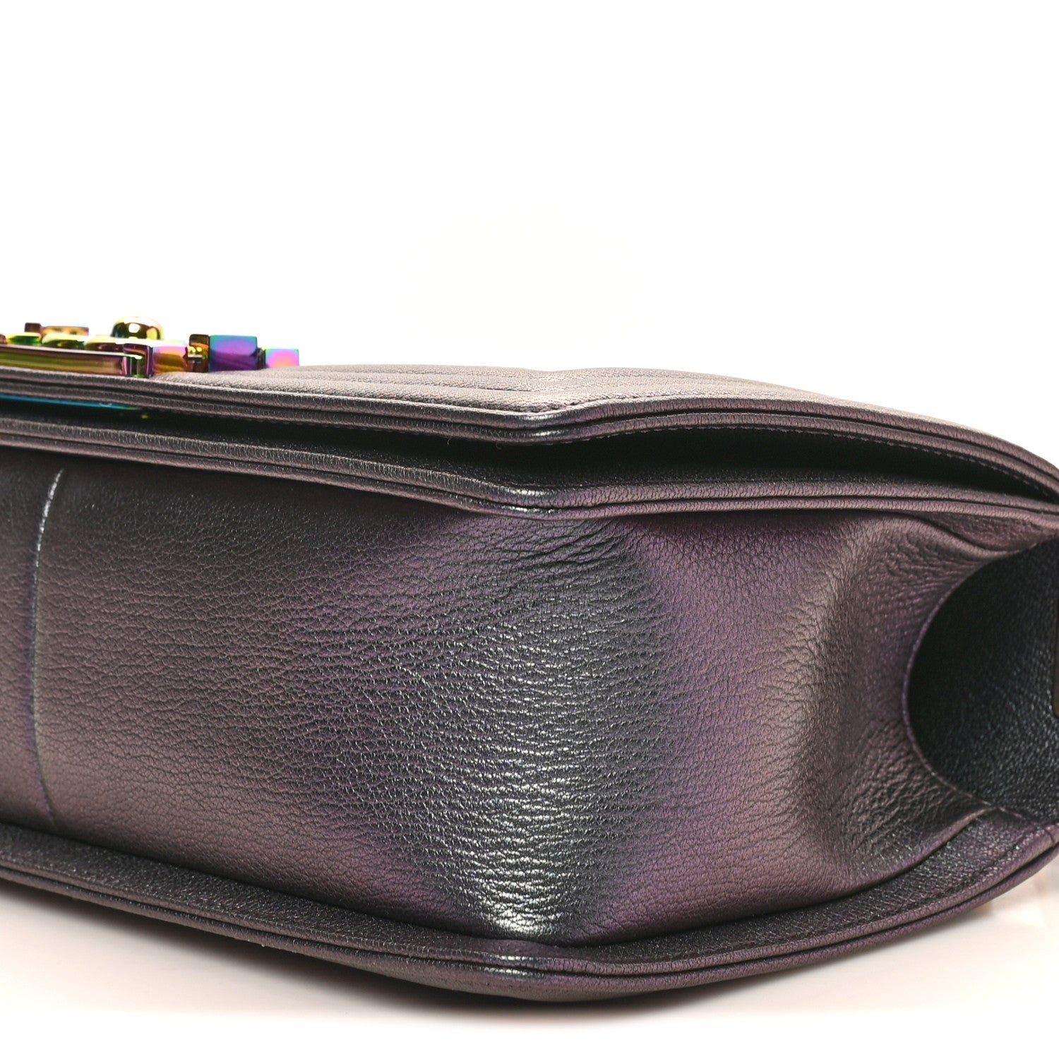 Iridescent Goatskin Quilted Medium Boy Flap Purple