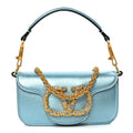 Laminated Calfskin Crystal Vlogo Small Shoulder Bag Blue