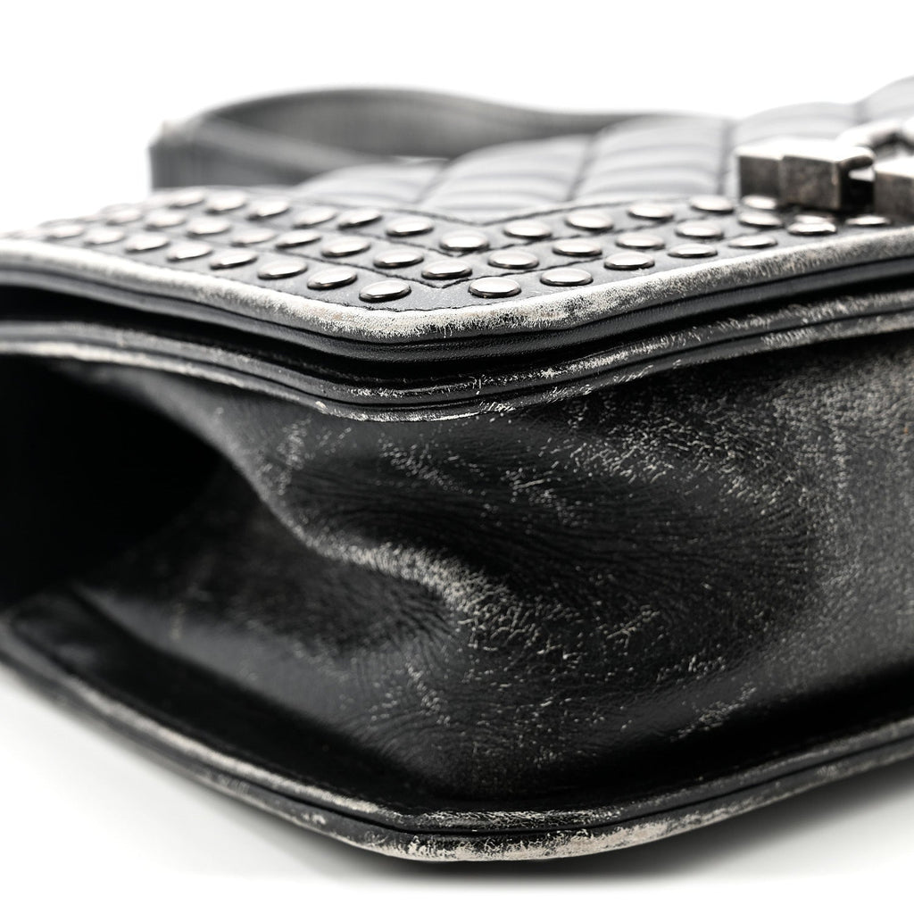 Faded Calfskin Quilted Small Studded Boy Flap Grey